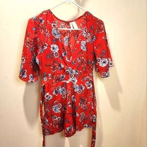 Japna red floral Casual One Piece Tie Back  romper size s